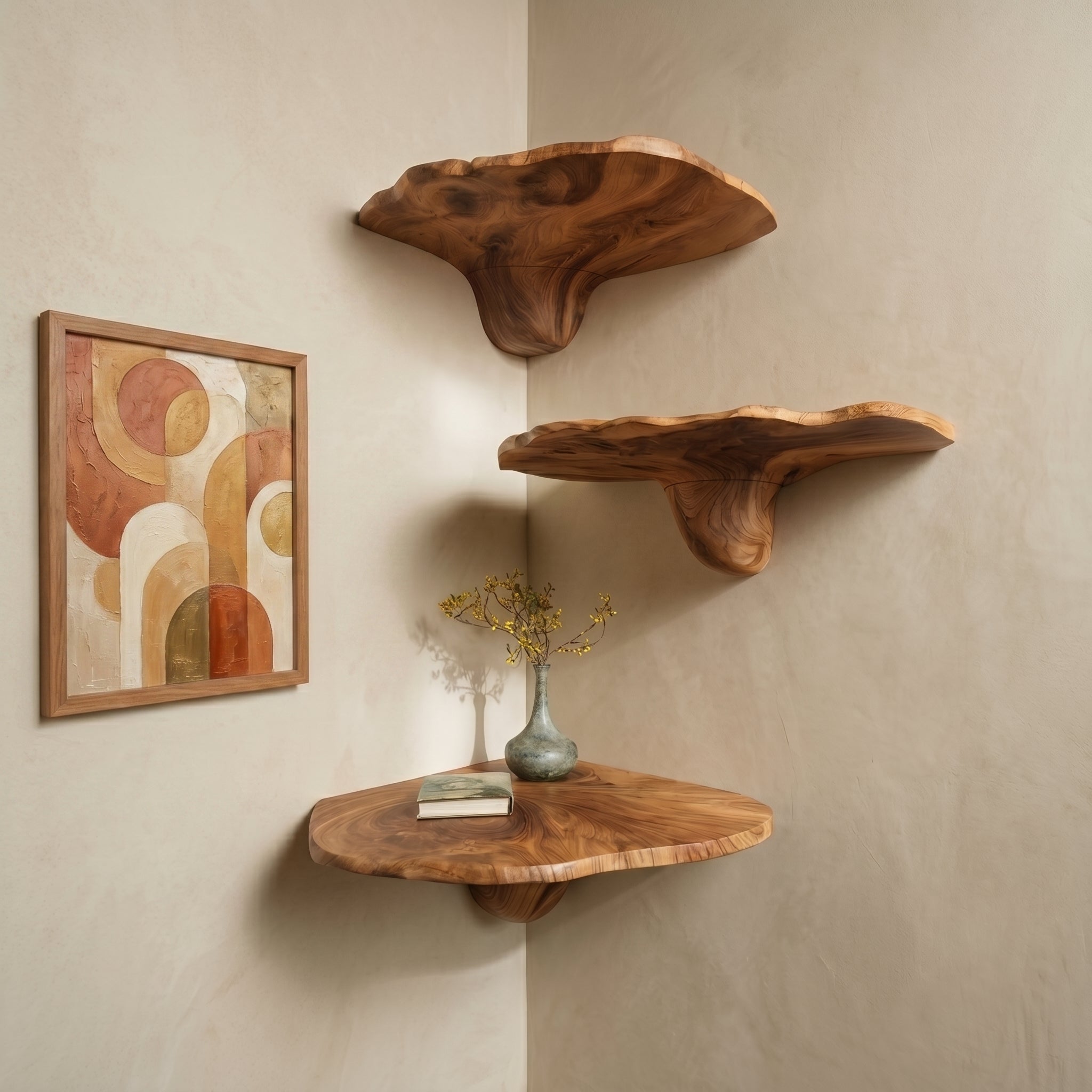Natural Mushroom Wood Floating Shelf CTIMR25002