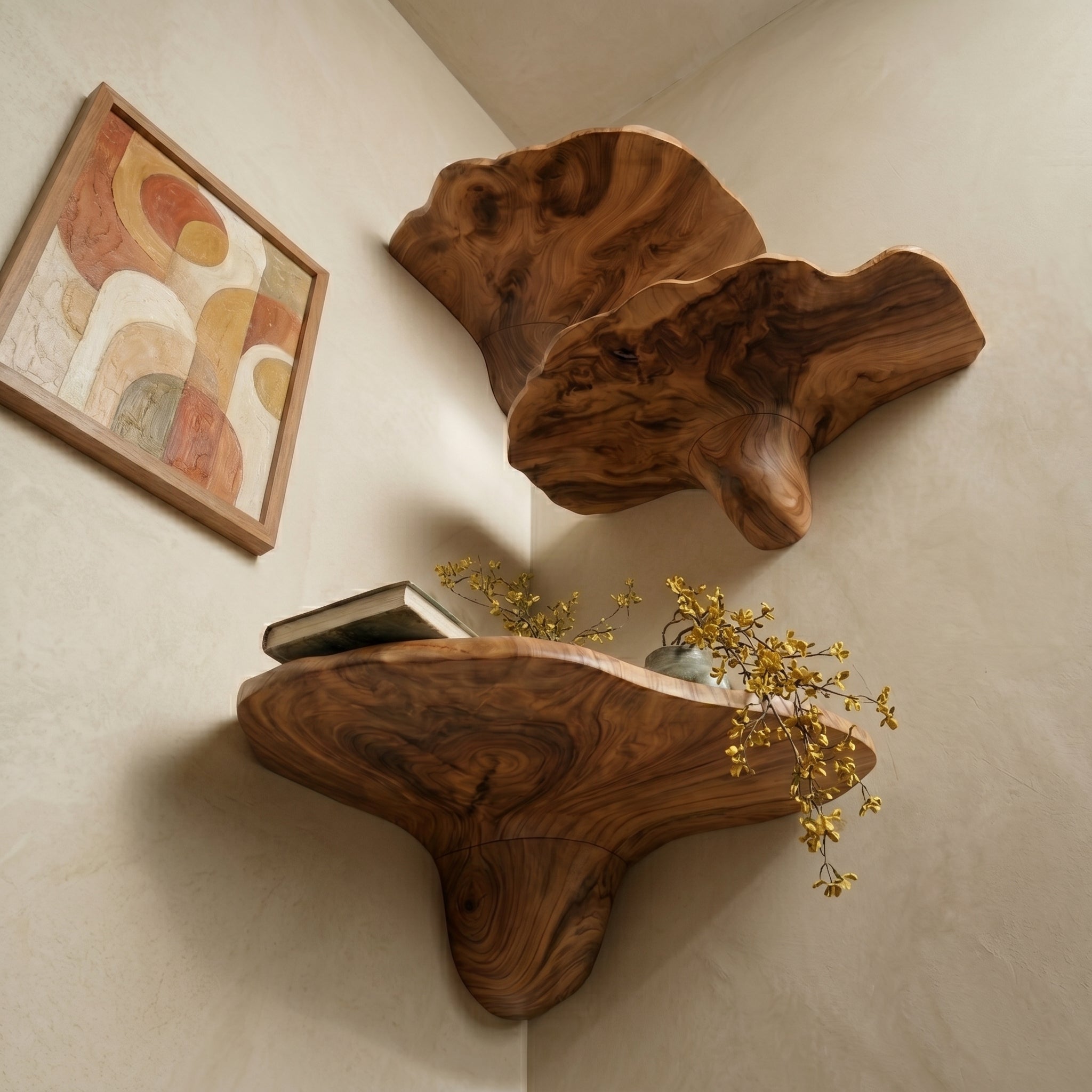 Natural Mushroom Wood Floating Shelf CTIMR25002