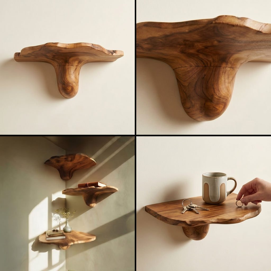 Natural Mushroom Wood Floating Shelf CTIMR25002