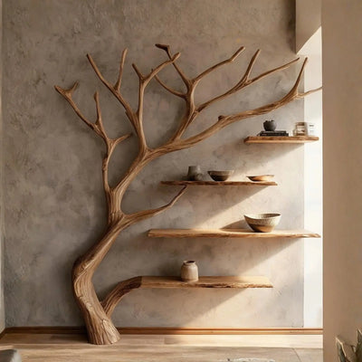 Natural Tree Branch Wall Shelf with Floating Wood Shelves CTITB25001