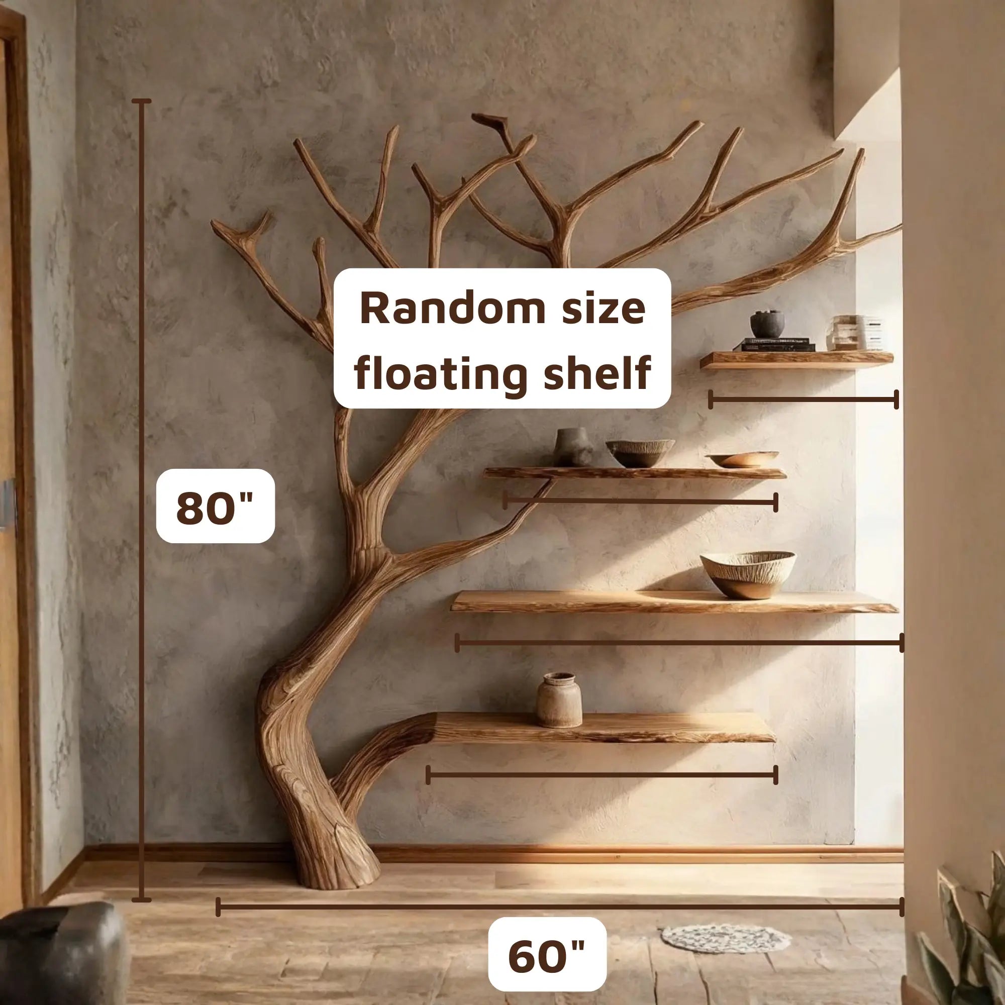 Natural Tree Branch Wall Shelf with Floating Wood Shelves CTITB25001
