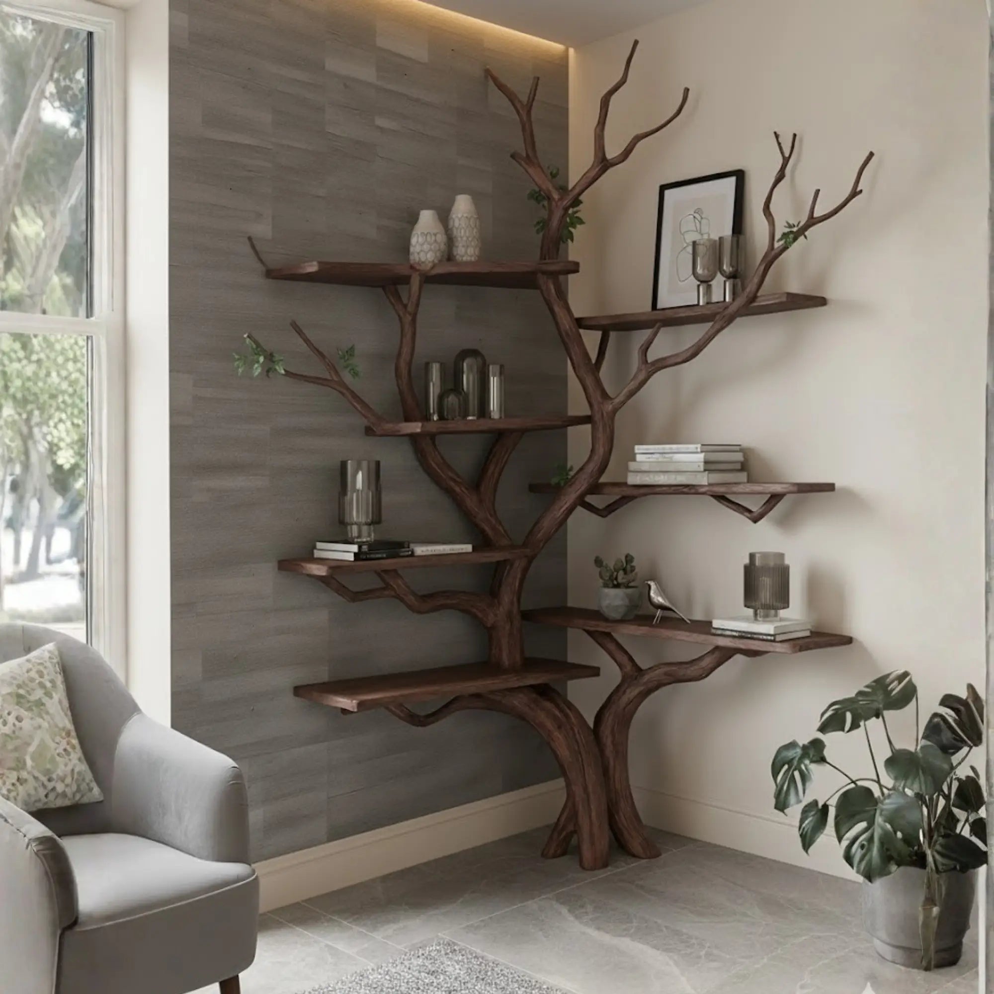 Natural Tree Shaped Corner Wall Bookshelf CTICB25001