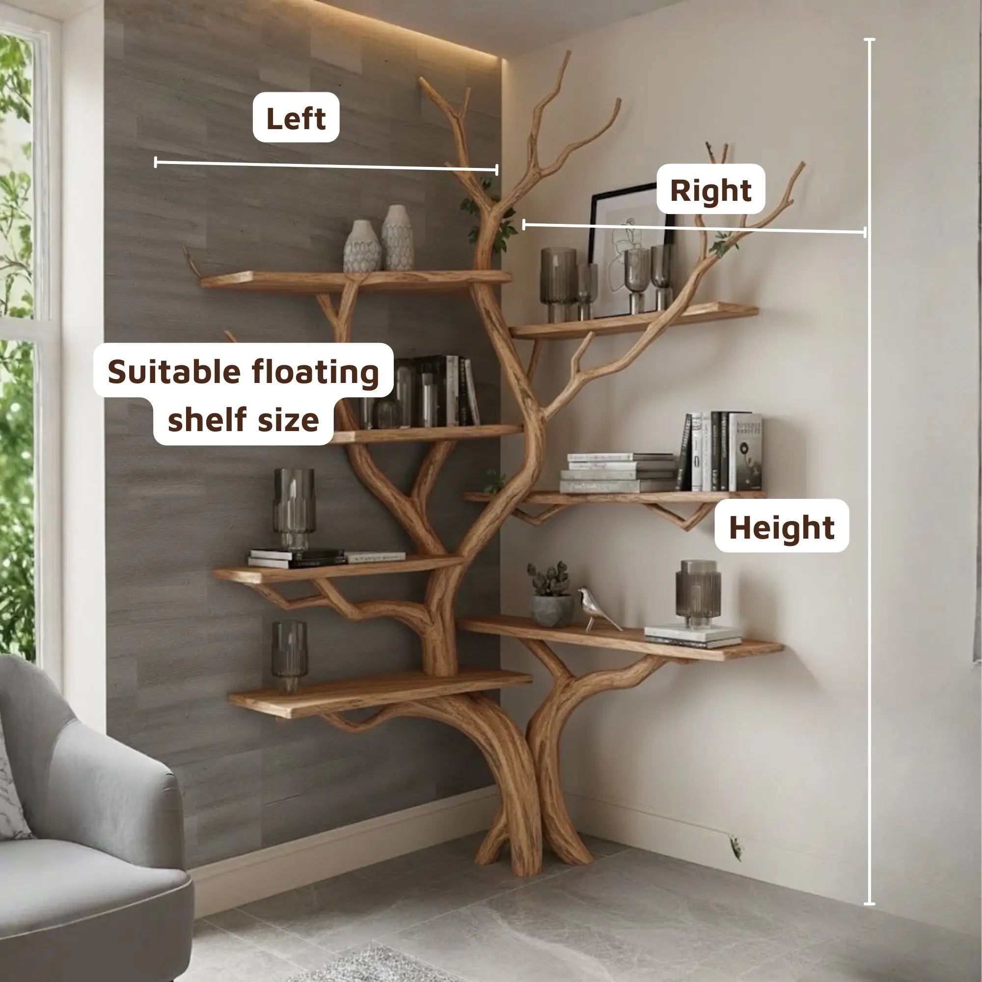 Natural Tree Shaped Corner Wall Bookshelf CTICB25001