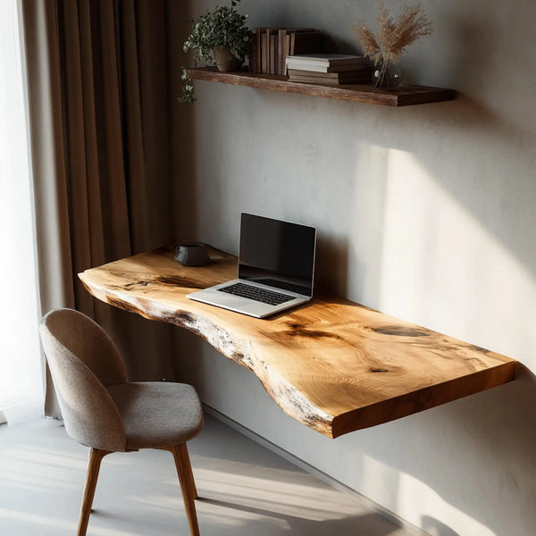 Organic Edge Solid Wood Floating Writing Desk for Home Office CTIDE25003