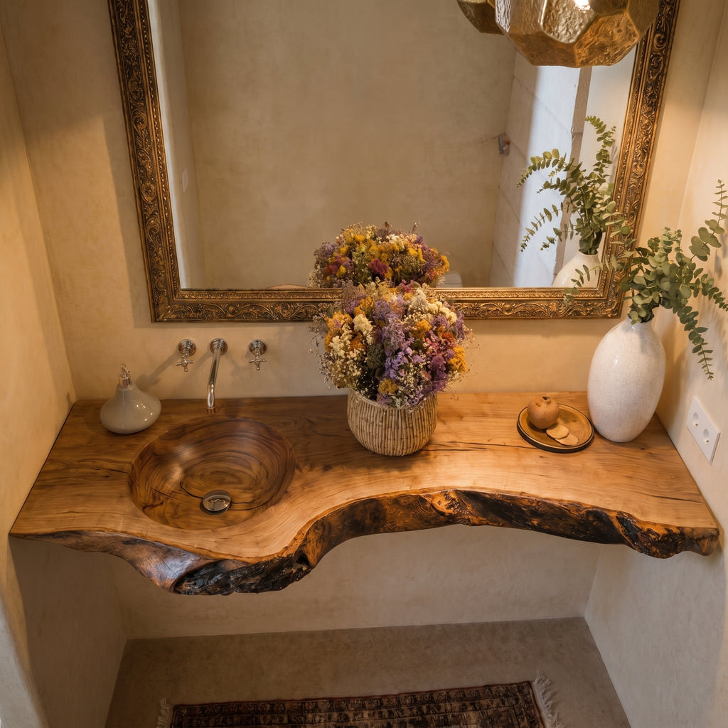Organic Modern Live Edge Wood Sink Vanity Shelf CTIBRV25008