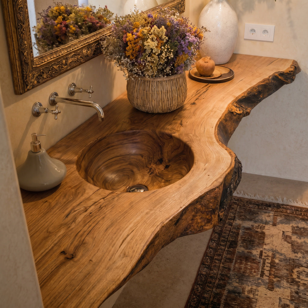 Organic Modern Live Edge Wood Sink Vanity Shelf CTIBRV25008