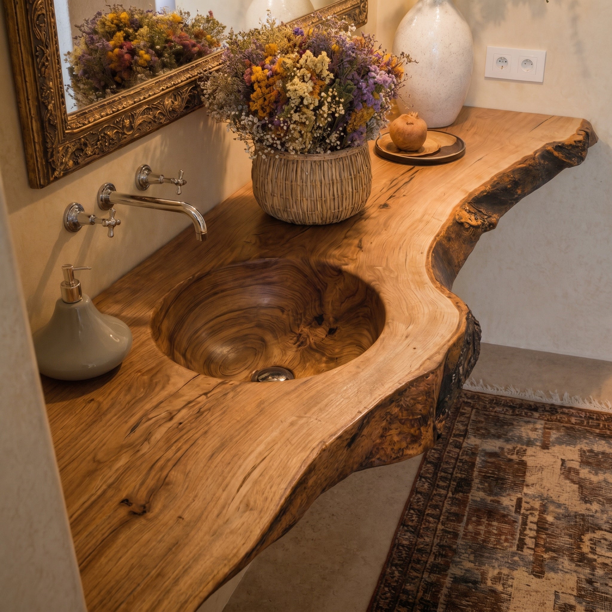 Organic Modern Live Edge Wood Sink Vanity Shelf CTIBRV25008