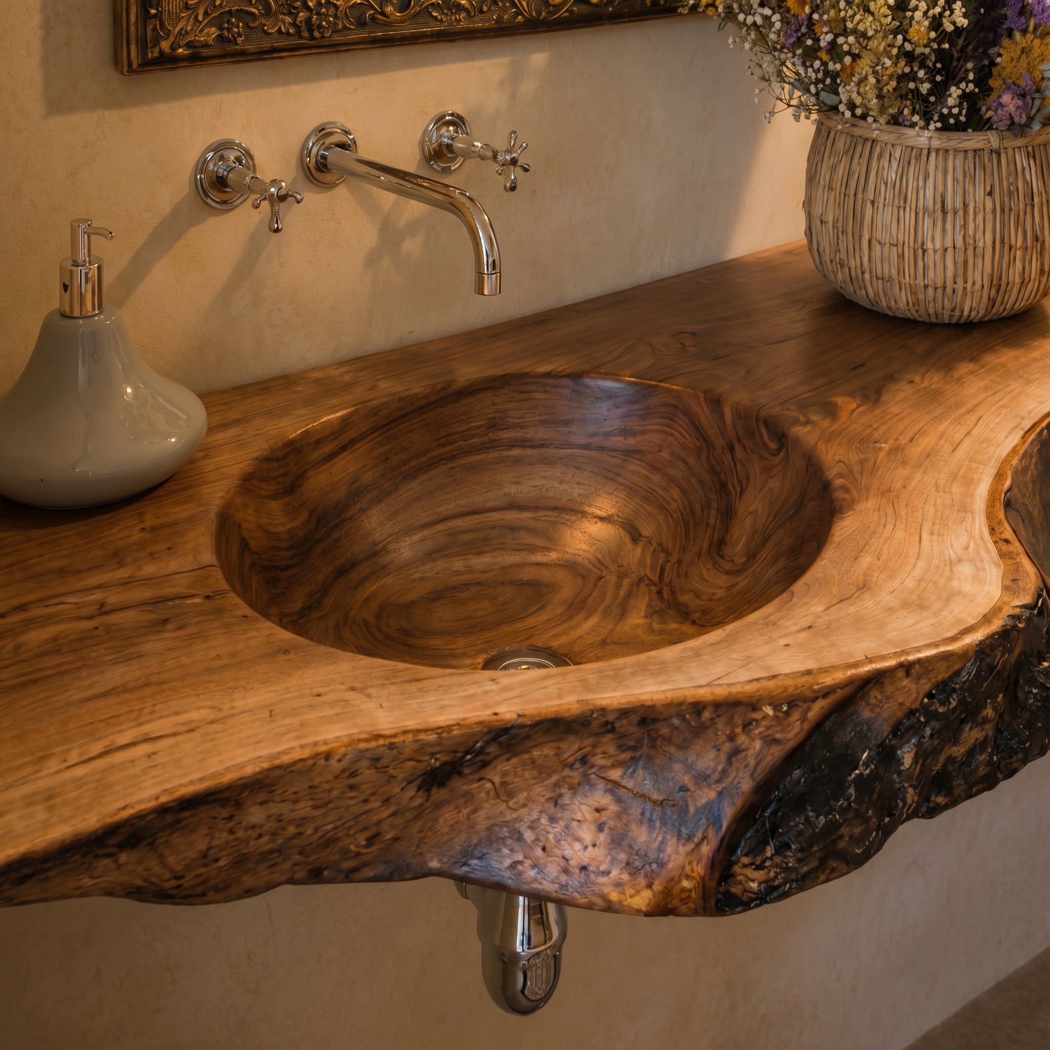 Organic Modern Live Edge Wood Sink Vanity Shelf CTIBRV25008