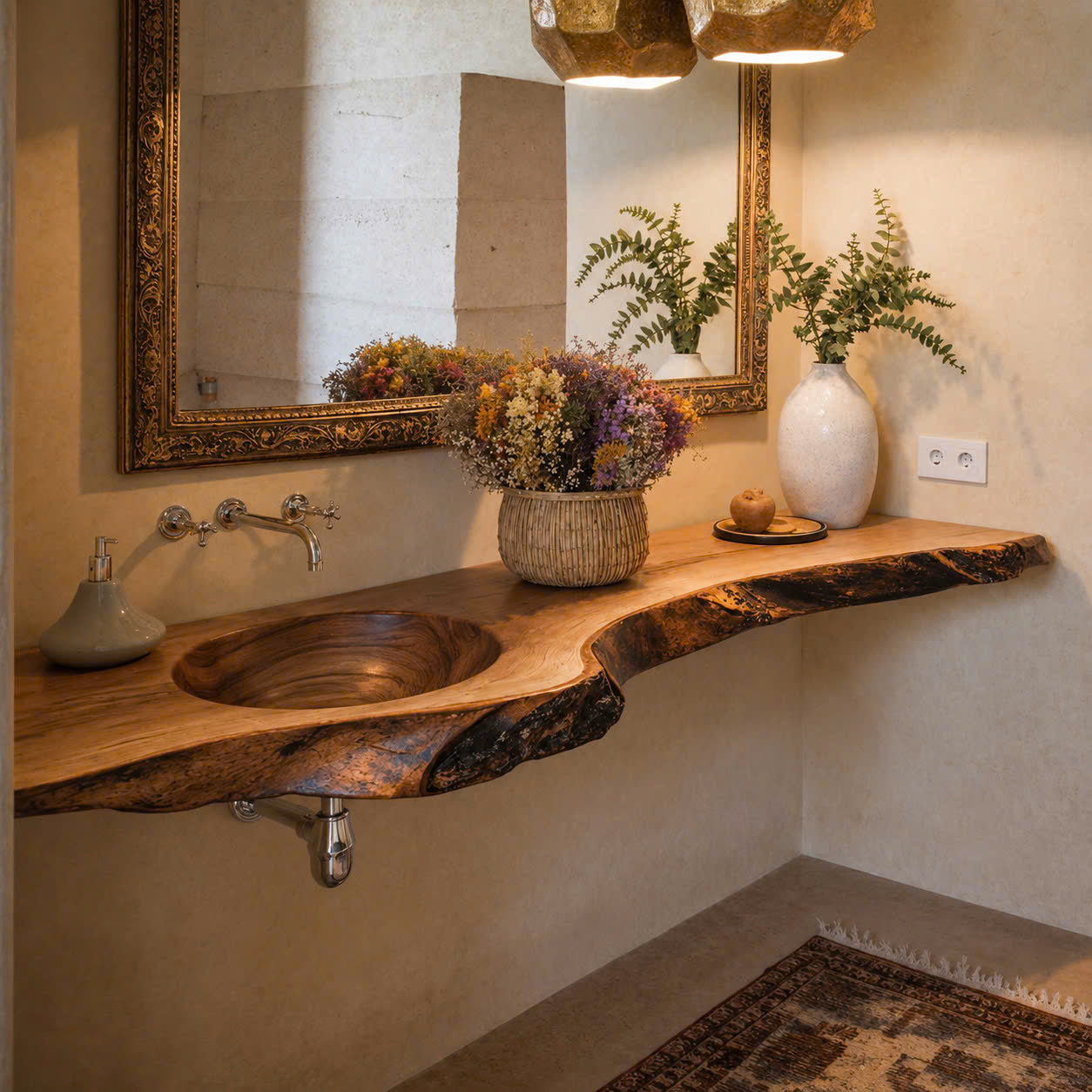 Organic Modern Live Edge Wood Sink Vanity Shelf CTIBRV25008