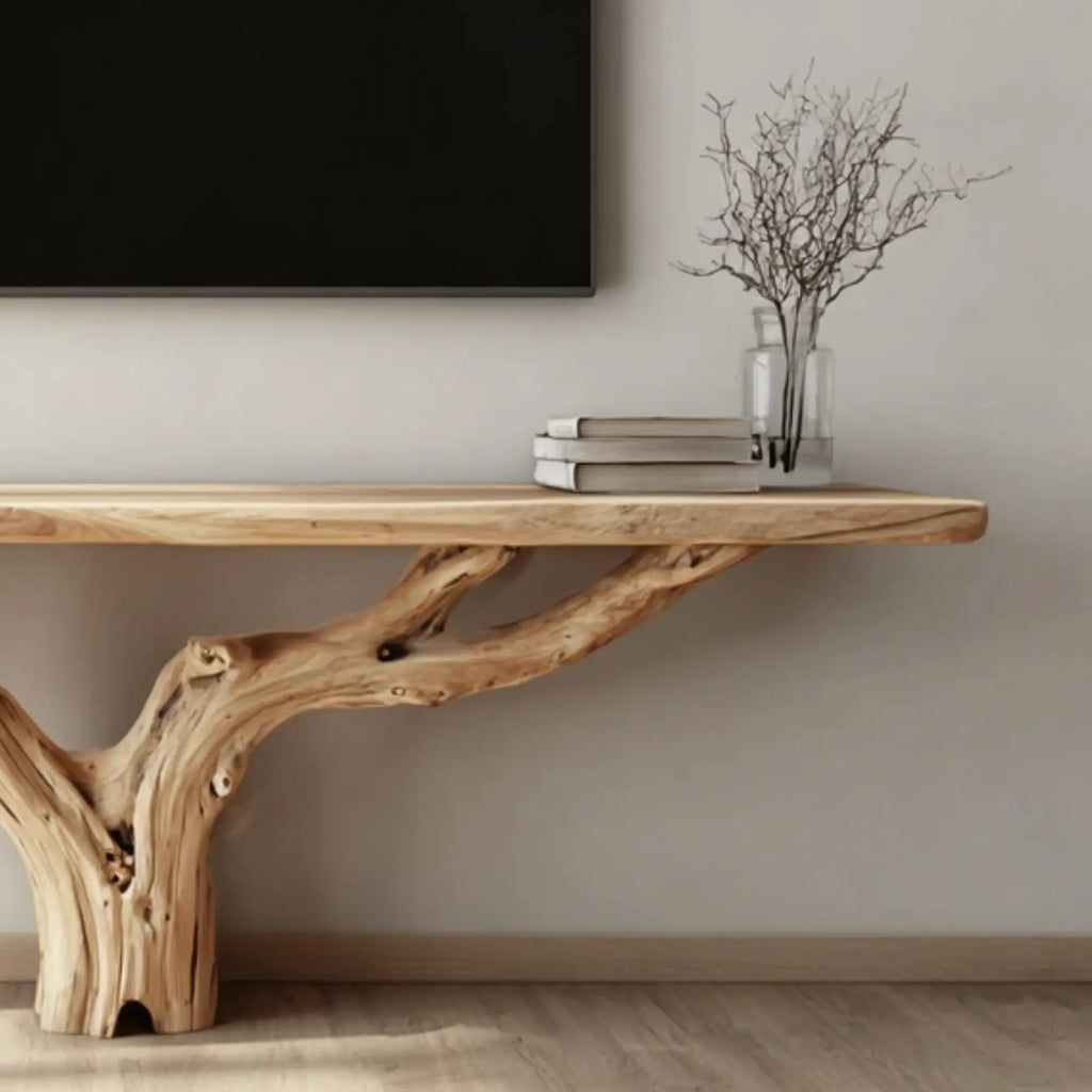 Organic Modern Live Edge Wood Tree Trunk Console TV Stand CTITV25006