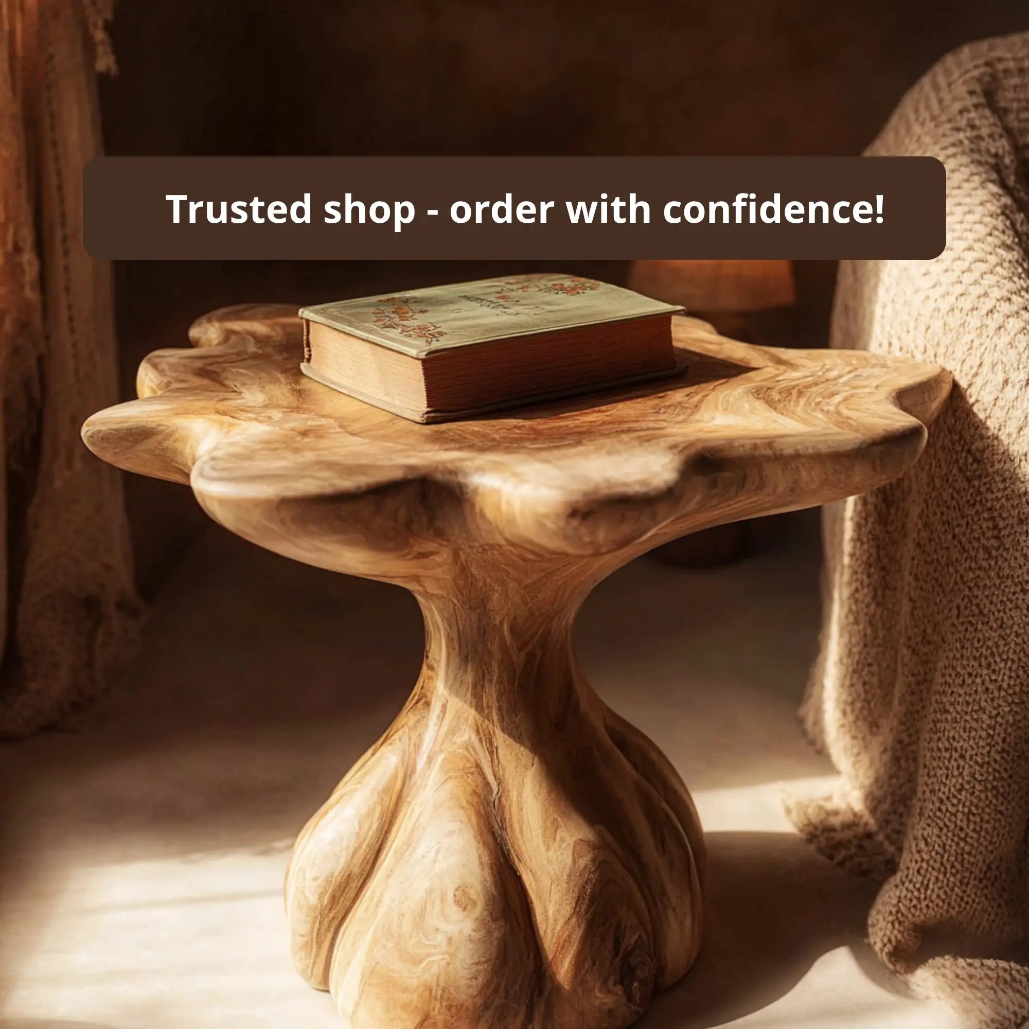 Organic Sculptural Solid Wood Mushroom End Table CTIEN25001