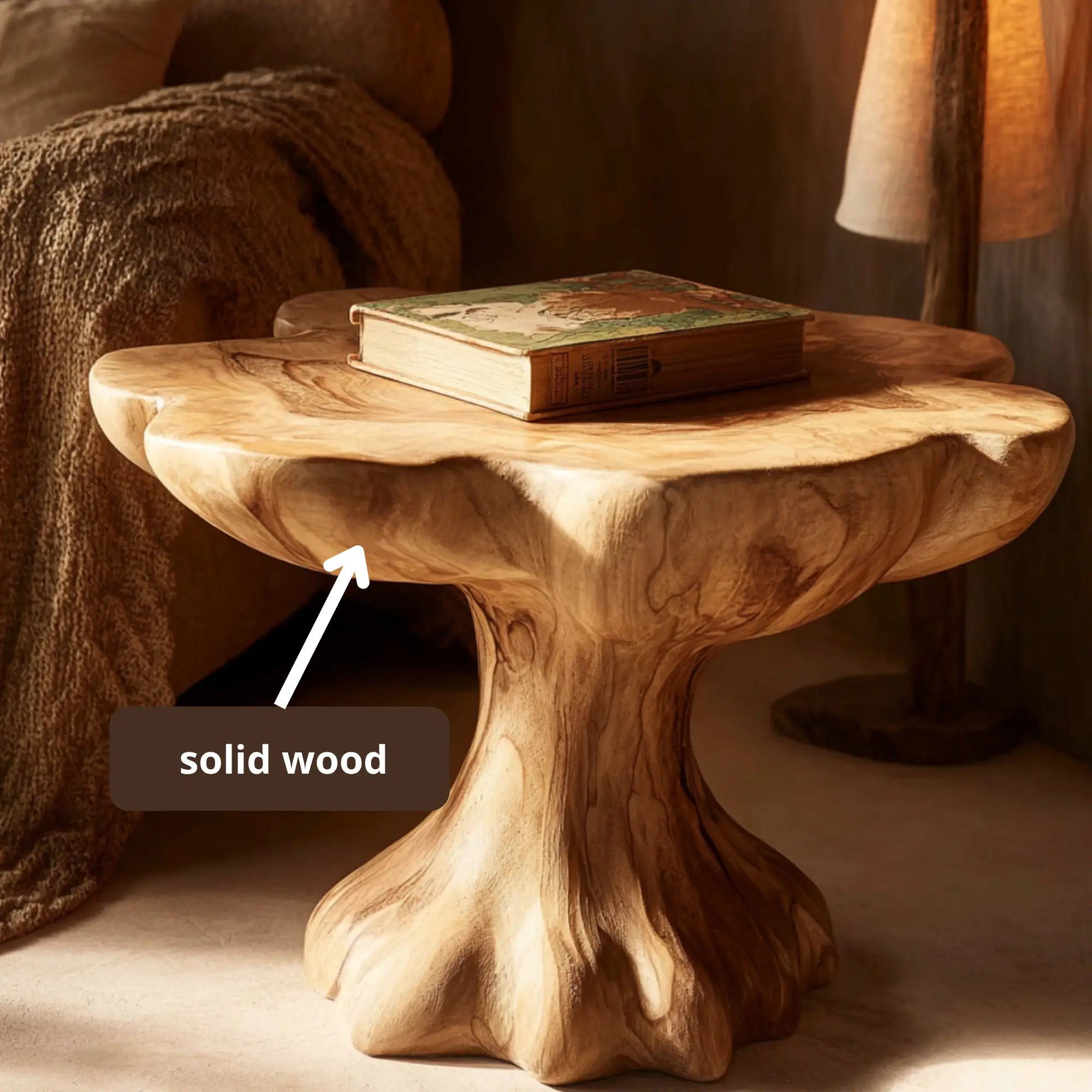 Organic Sculptural Solid Wood Mushroom End Table CTIEN25001