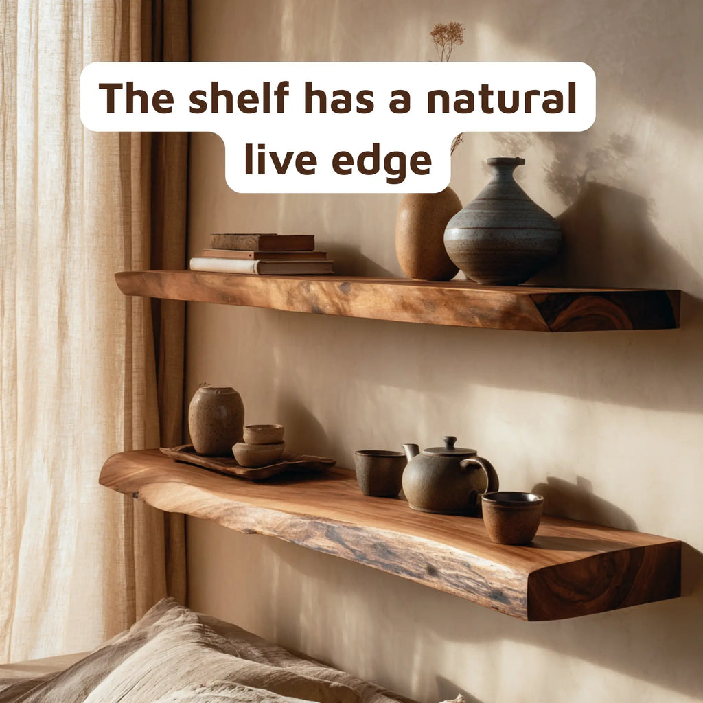 Rustic Floating Nightstand Live Edge Bedside Shelves CTIFL25015
