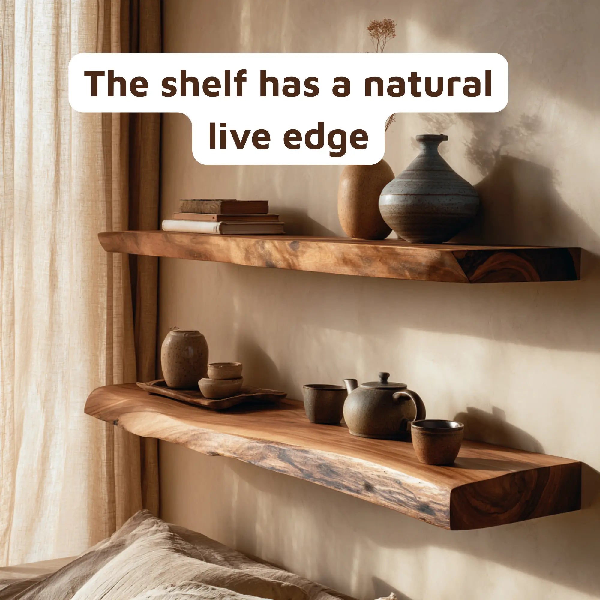 Rustic Floating Nightstand Live Edge Bedside Shelves CTIFL25015