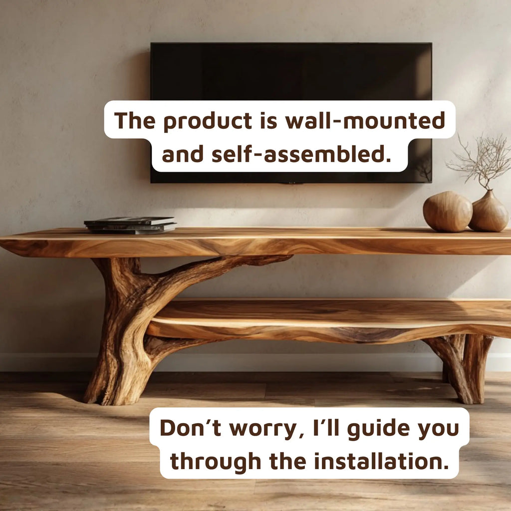 Rustic Handmade 2 Tier Console TV Stand with Tree Trunk Base CTITV25002