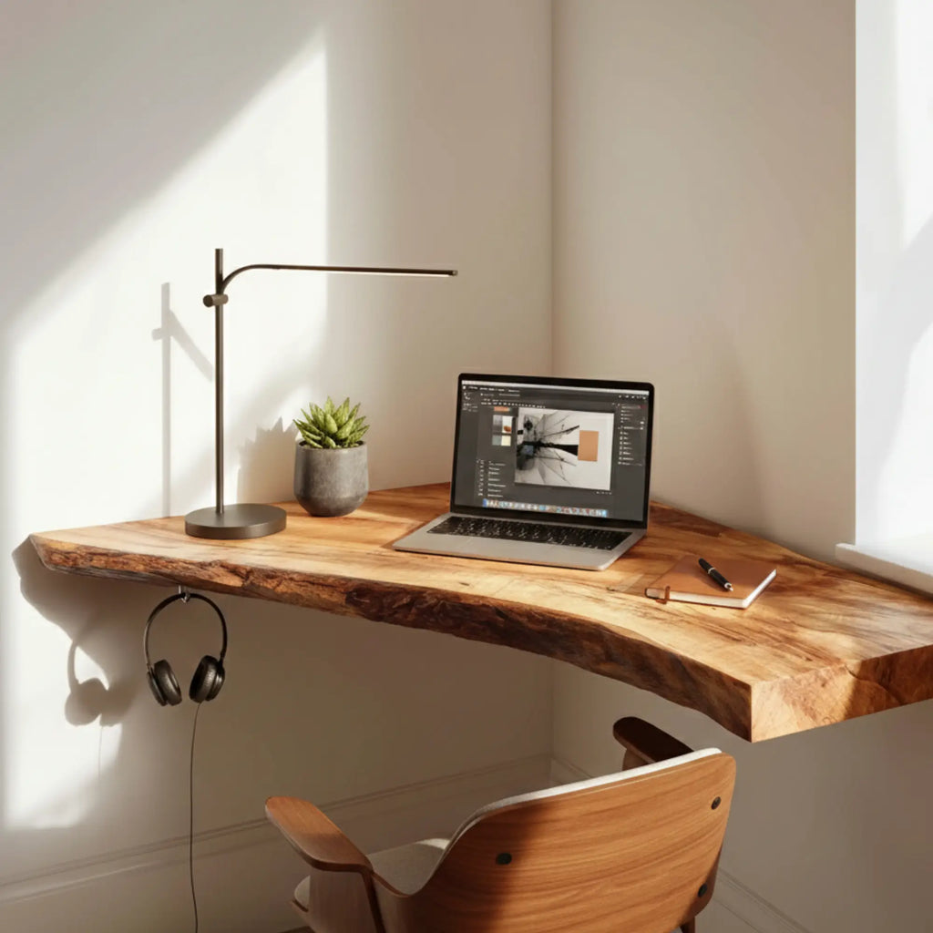 Rustic Handmade Live Edge Wood Corner Floating Desk CTIDE25004