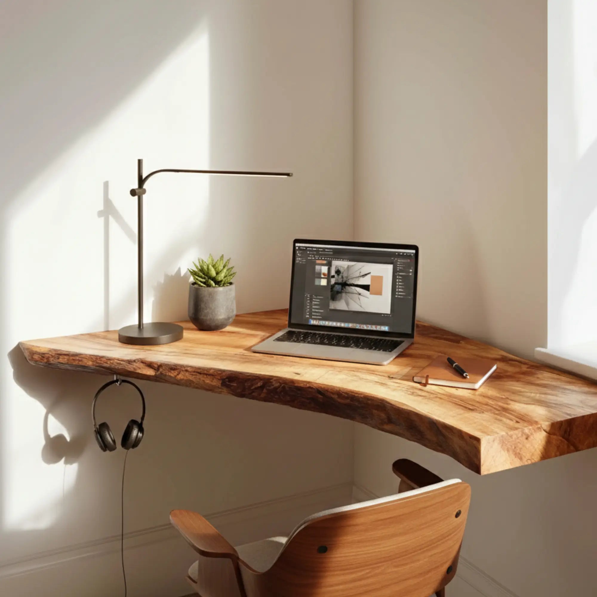 Rustic Handmade Live Edge Wood Corner Floating Desk CTIDE25004