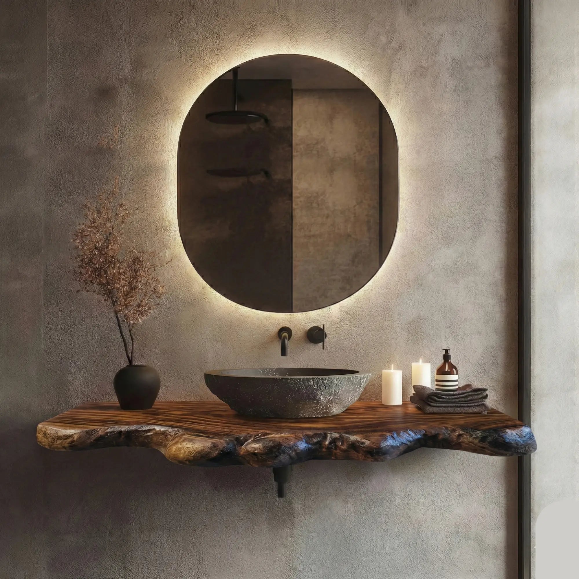 Rustic Live Edge Wood Vanity Top Natural Wavy Edge Bathroom Floating Shelf CTIBRV25003