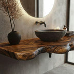 Rustic Live Edge Wood Vanity Top Natural Wavy Edge Bathroom Floating Shelf CTIBRV25003