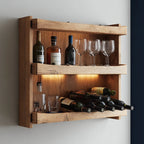 Rustic Wood Wall Mounted Wine Bar Shelf CTIBAR25004