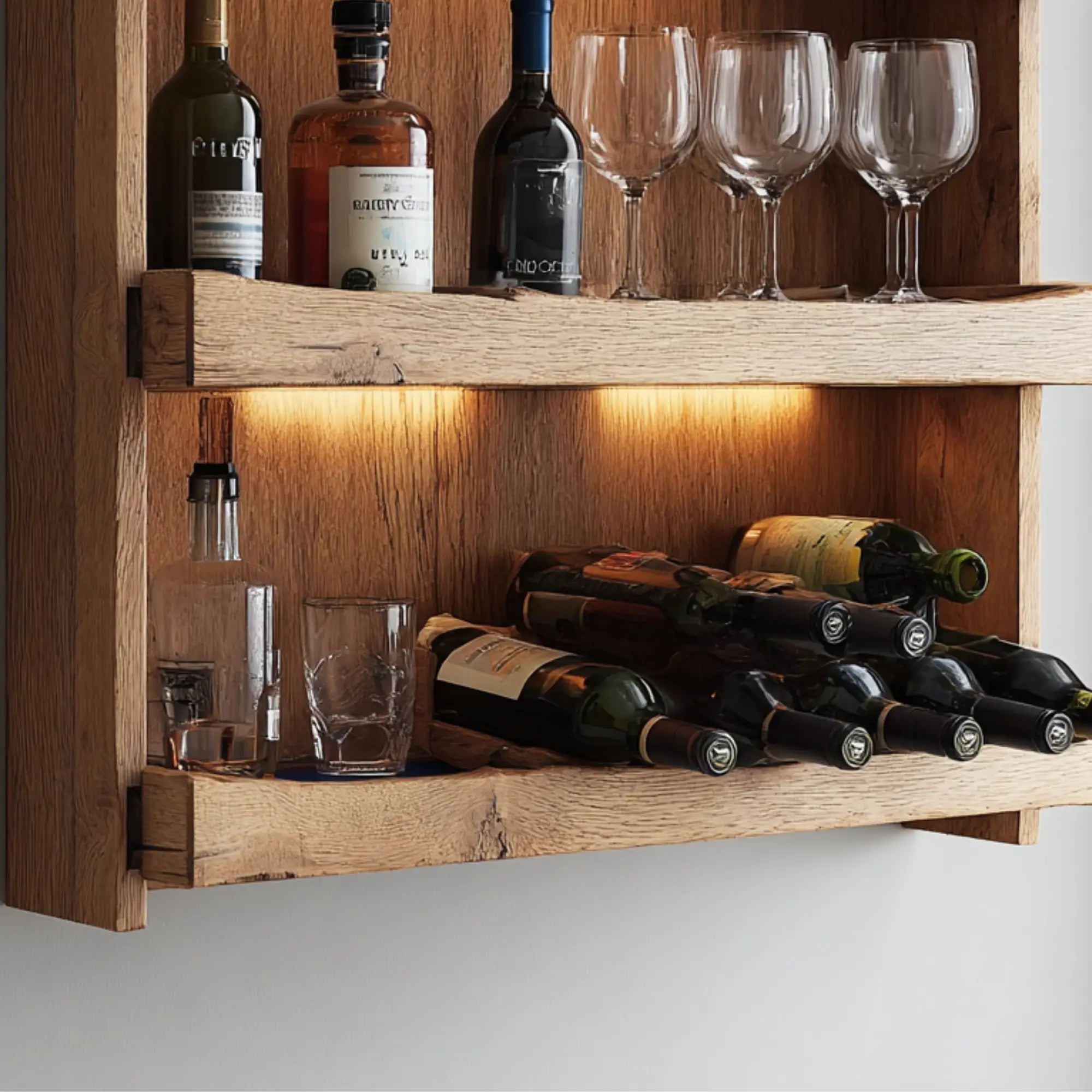 Rustic Wood Wall Mounted Wine Bar Shelf CTIBAR25004