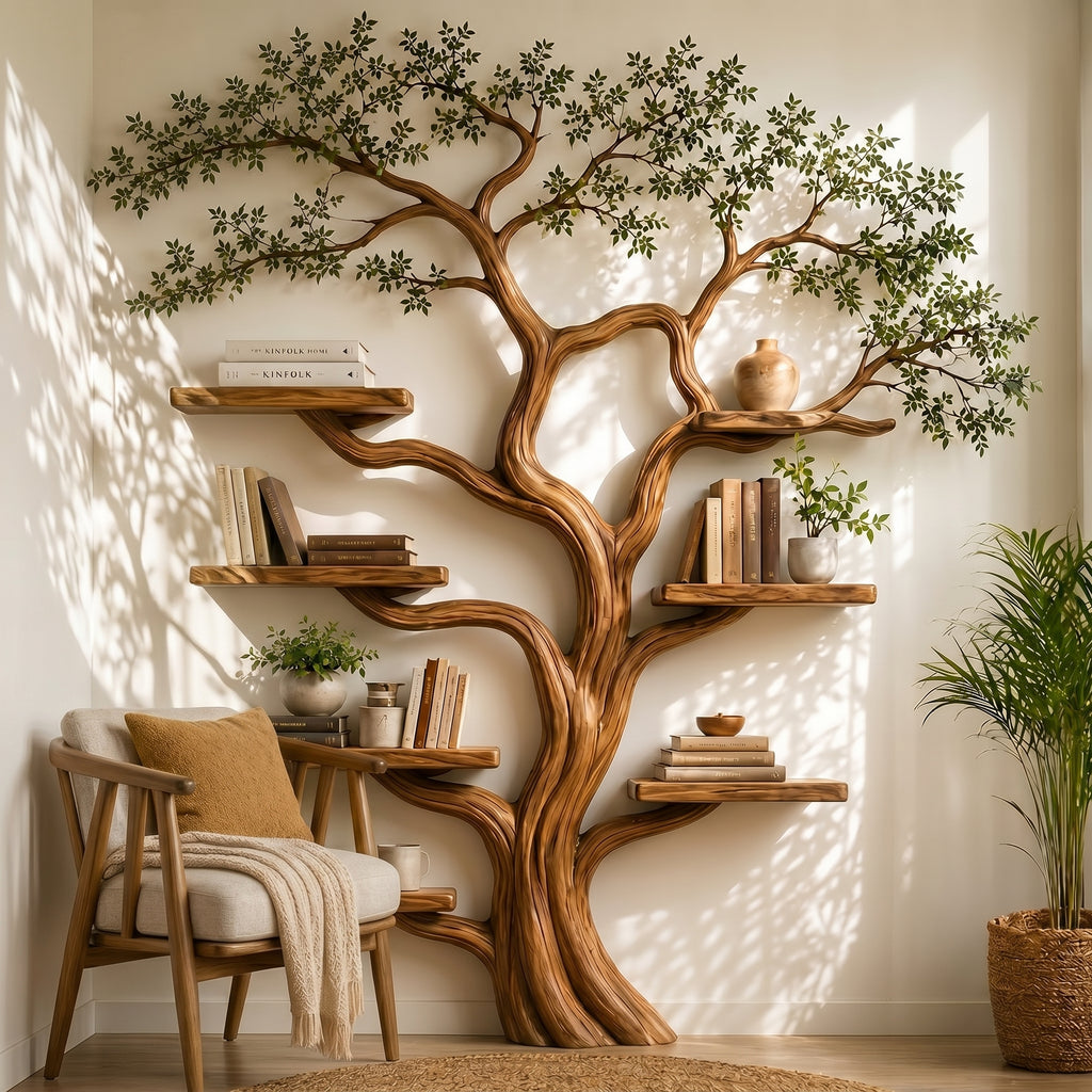 Sculptural Solid Wood Tree Bookshelf with Curved Branches CTITB25004