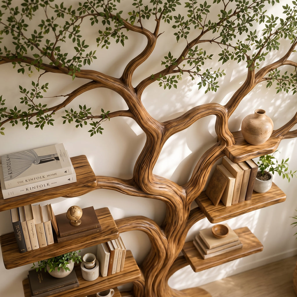 Sculptural Solid Wood Tree Bookshelf with Curved Branches CTITB25004
