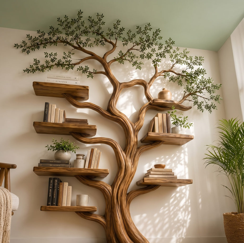Sculptural Solid Wood Tree Bookshelf with Curved Branches CTITB25004