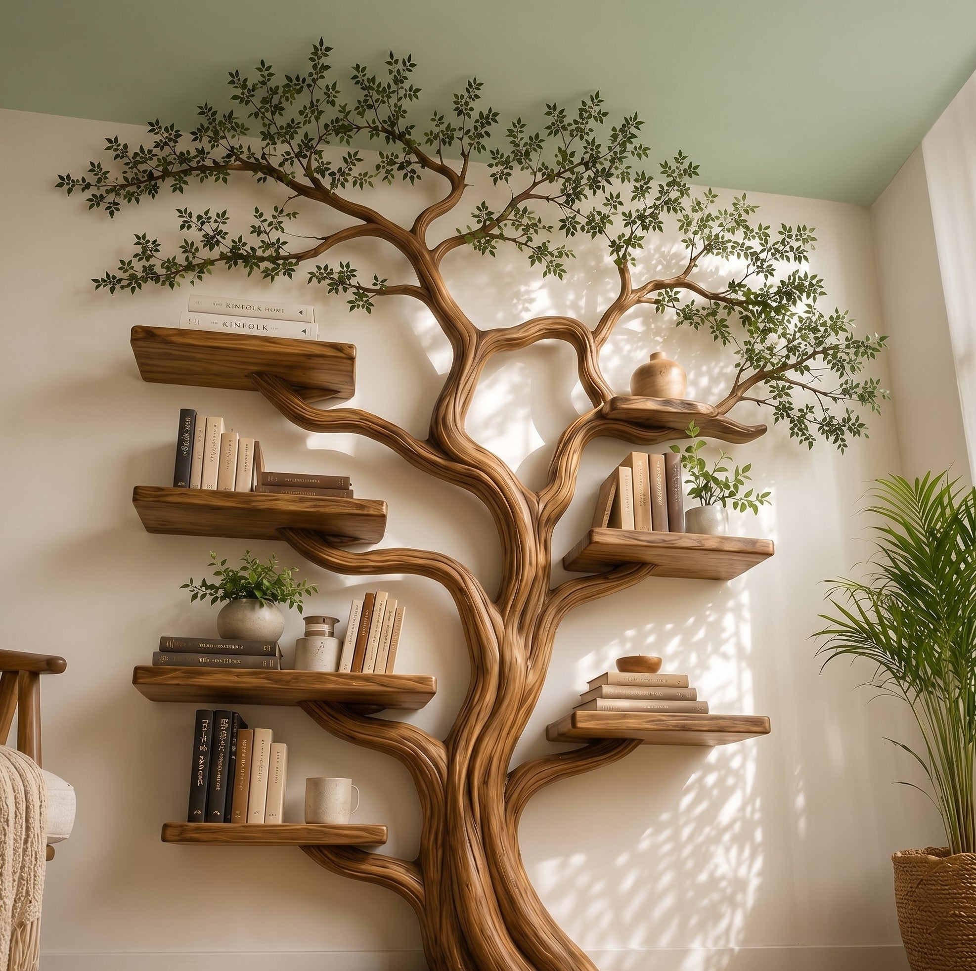Sculptural Solid Wood Tree Bookshelf with Curved Branches CTITB25004