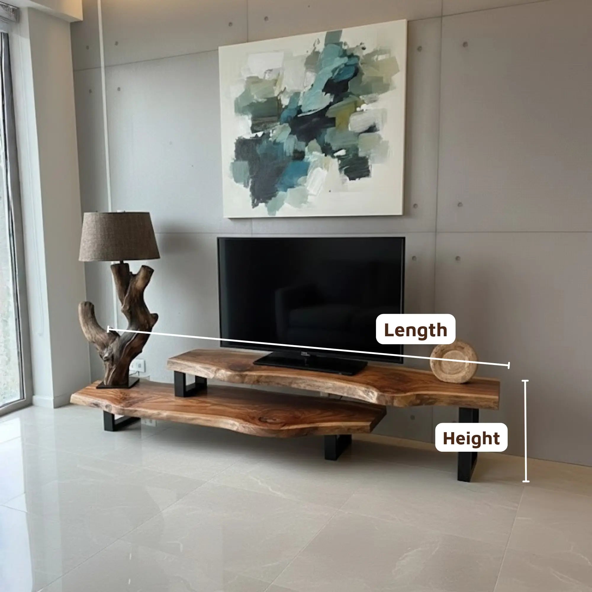 Solid Wood Staggered 2 Tier Console TV Stand for Living Room CTITV25003