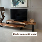 Solid Wood Staggered 2 Tier Console TV Stand for Living Room CTITV25003