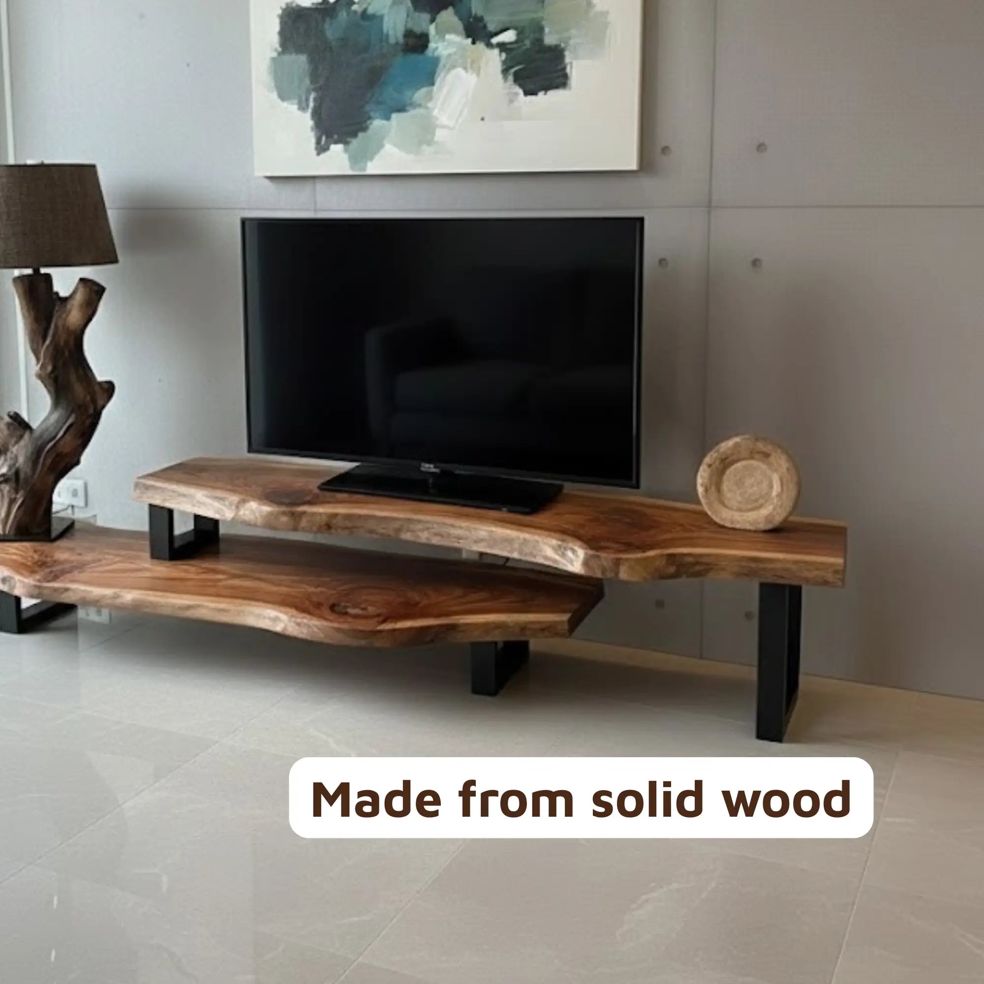 Solid Wood Staggered 2 Tier Console TV Stand for Living Room CTITV25003
