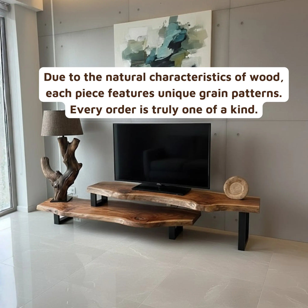 Solid Wood Staggered 2 Tier Console TV Stand for Living Room CTITV25003
