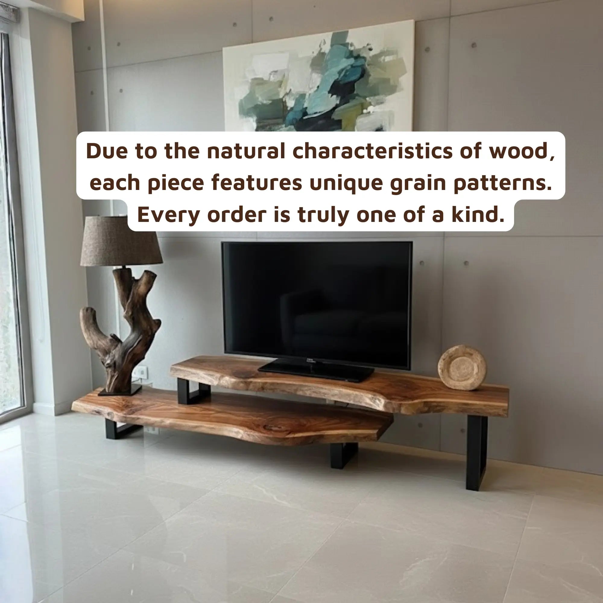Solid Wood Staggered 2 Tier Console TV Stand for Living Room CTITV25003
