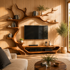 Solid Wood Tree Bookshelf with TV Entertainment Center CTITB25008