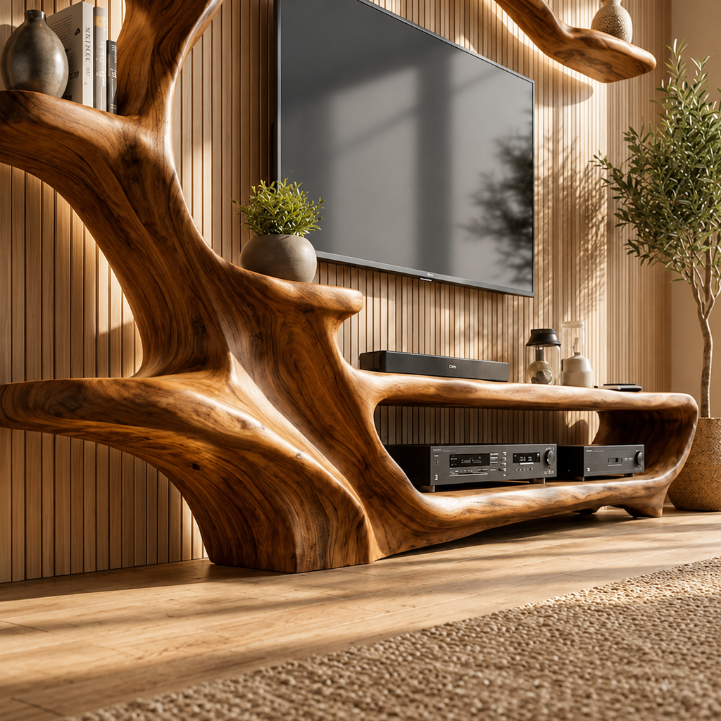 Solid Wood Tree Bookshelf with TV Entertainment Center CTITB25008