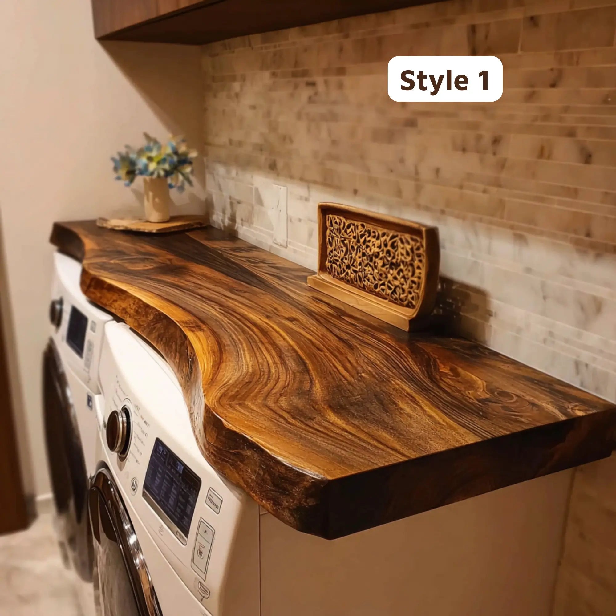 Solid Wood Washer & Dryer Countertop Natural Live Edge Laundry Top CTIBRV25004