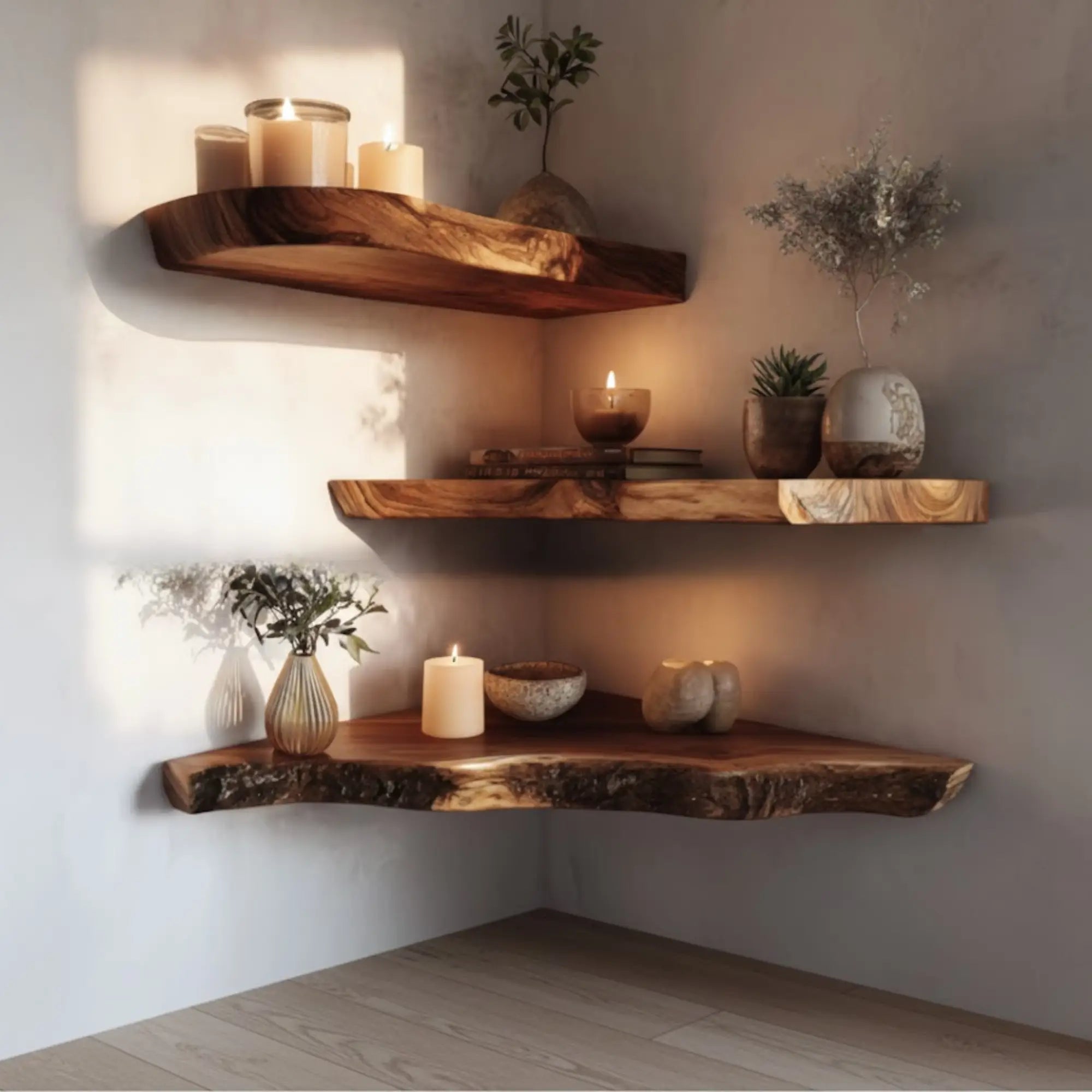 Vintage Rustic Natural Wood Corner Shelf CTICN25010