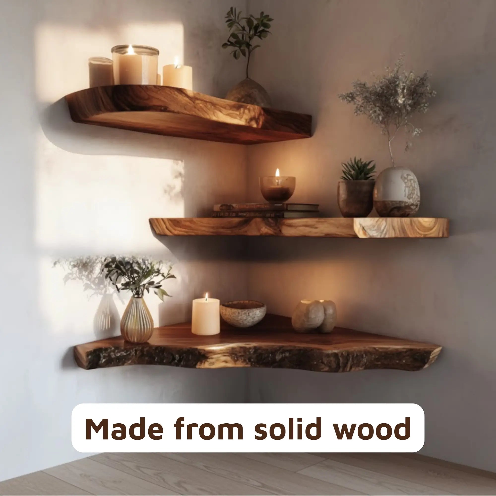 Vintage Rustic Natural Wood Corner Shelf CTICN25010