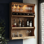 Vintage Rustic Wood Wall Mounted Wine Bar Shelf Cabinet CTIBAR25005