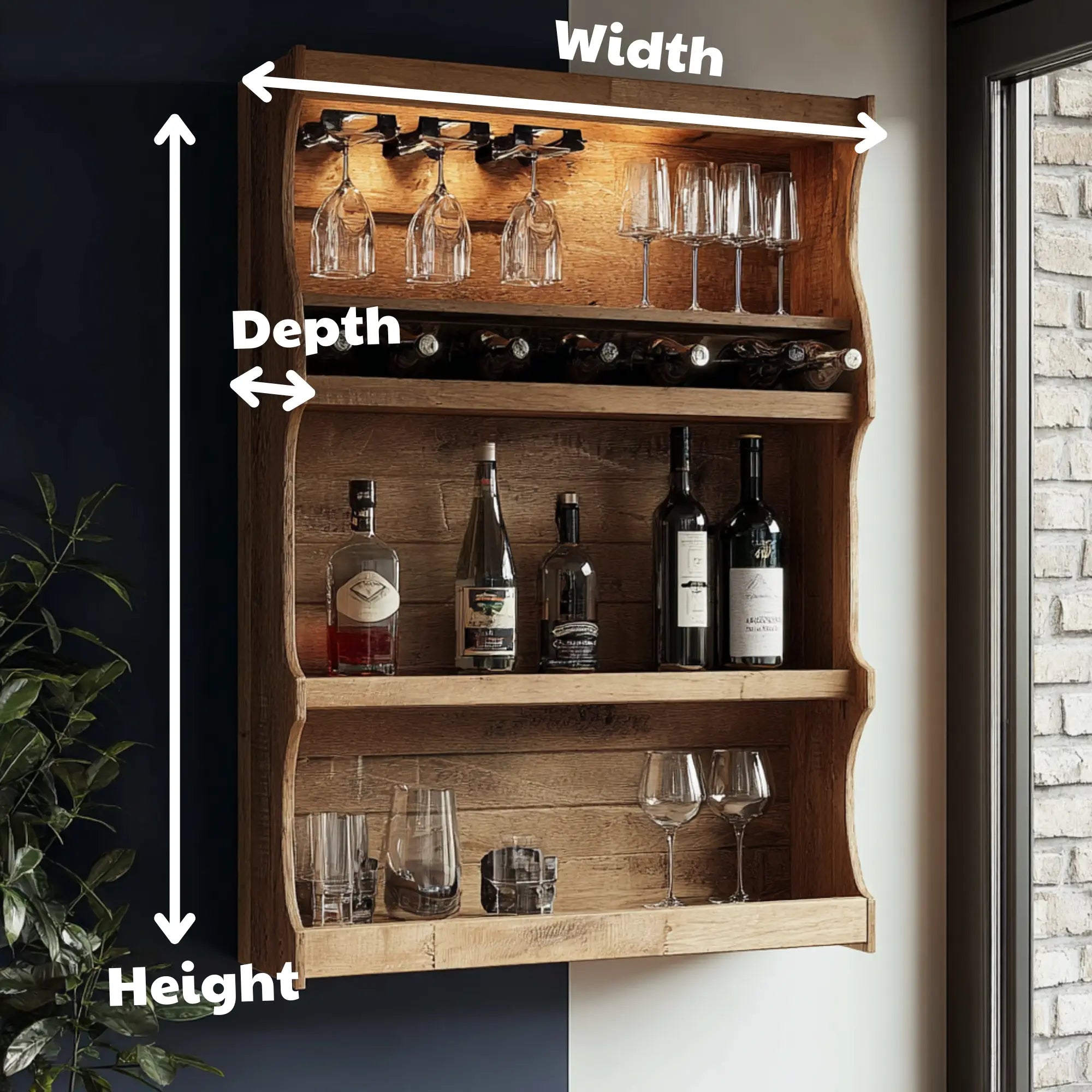 Vintage Rustic Wood Wall Mounted Wine Bar Shelf Cabinet CTIBAR25005