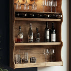 Vintage Rustic Wood Wall Mounted Wine Bar Shelf Cabinet CTIBAR25005