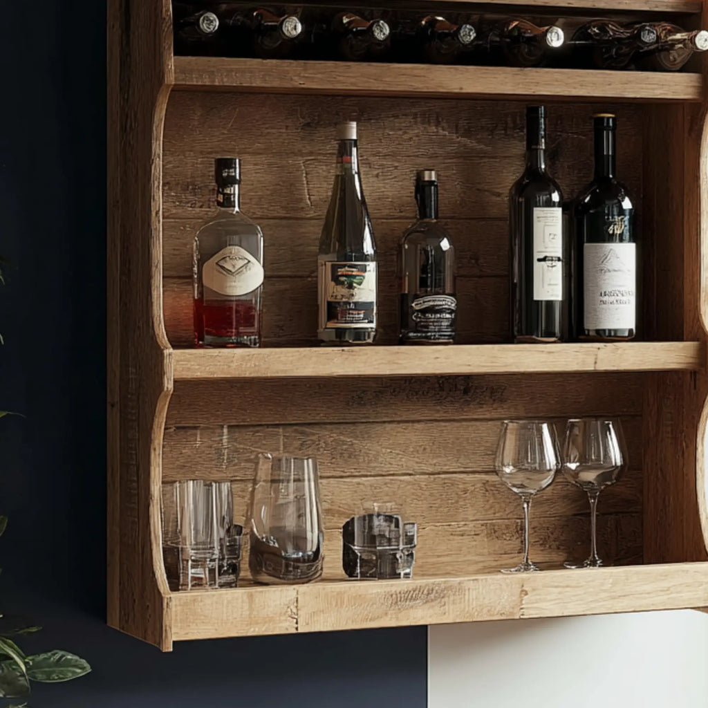 Vintage Rustic Wood Wall Mounted Wine Bar Shelf Cabinet CTIBAR25005
