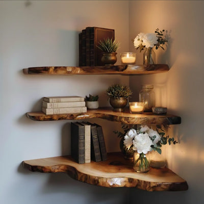 Vintage Style Live Edge Corner Shelf for Decorative Books CTICN25005