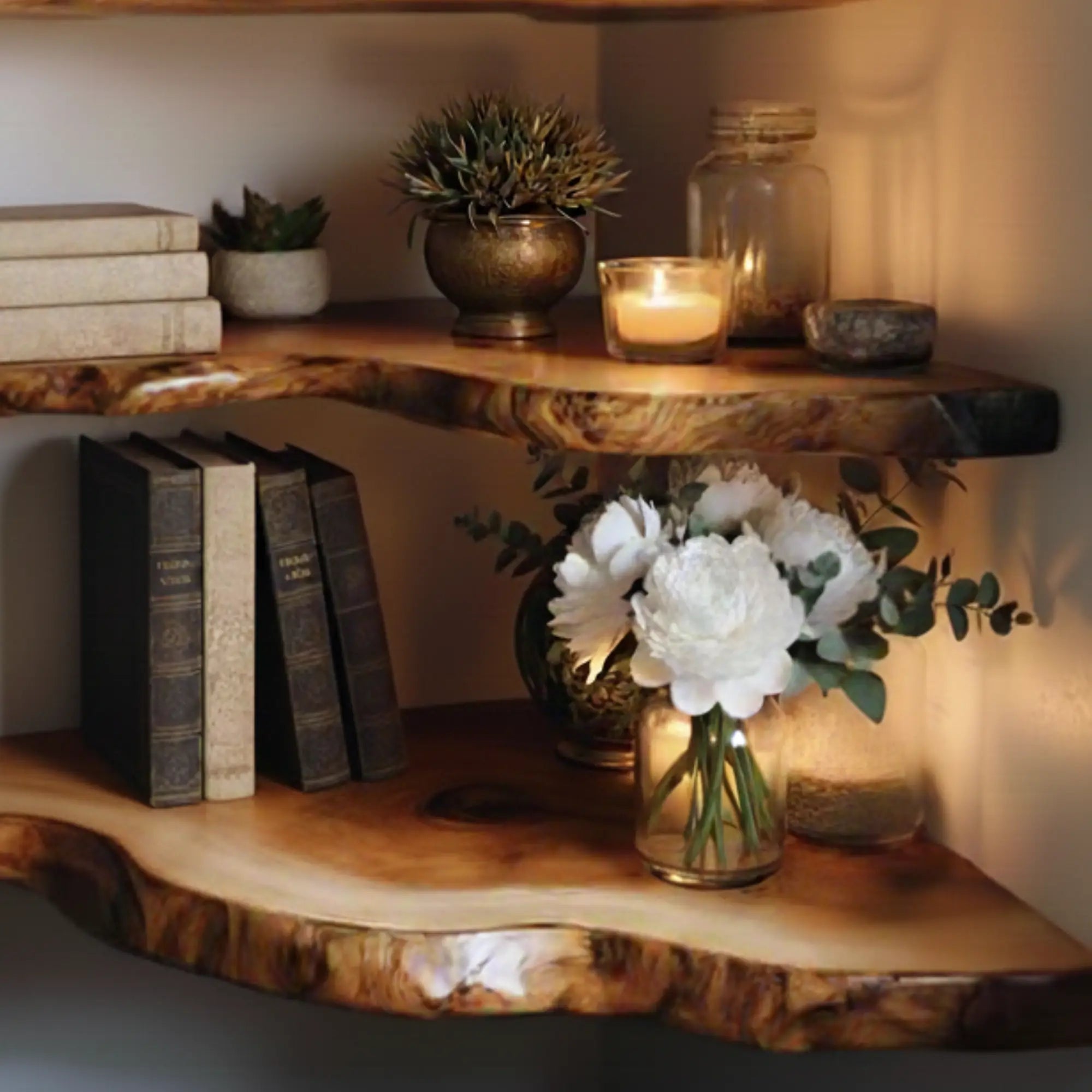 Vintage Style Live Edge Corner Shelf for Decorative Books CTICN25005