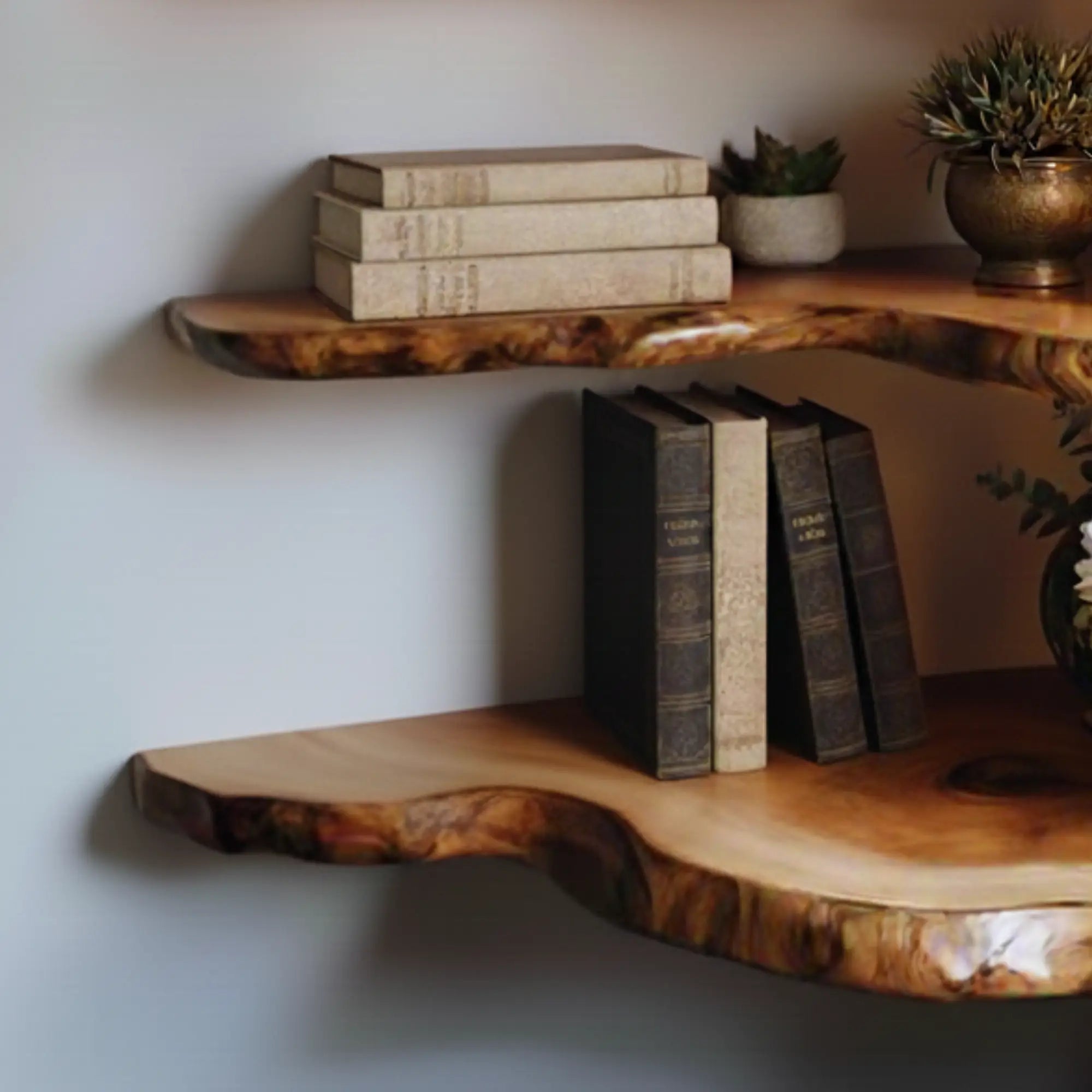 Vintage Style Live Edge Corner Shelf for Decorative Books CTICN25005