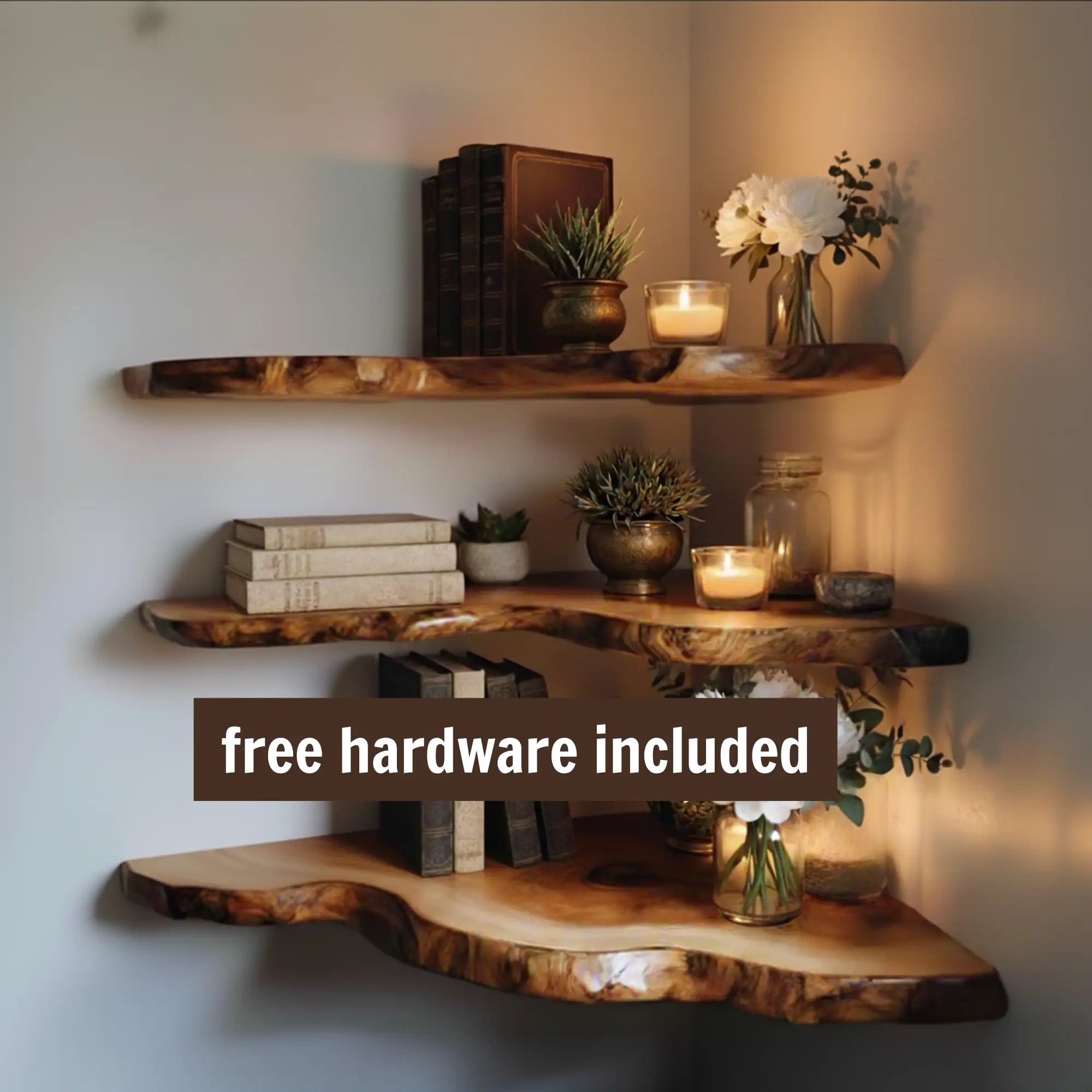 Vintage Style Live Edge Corner Shelf for Decorative Books CTICN25005