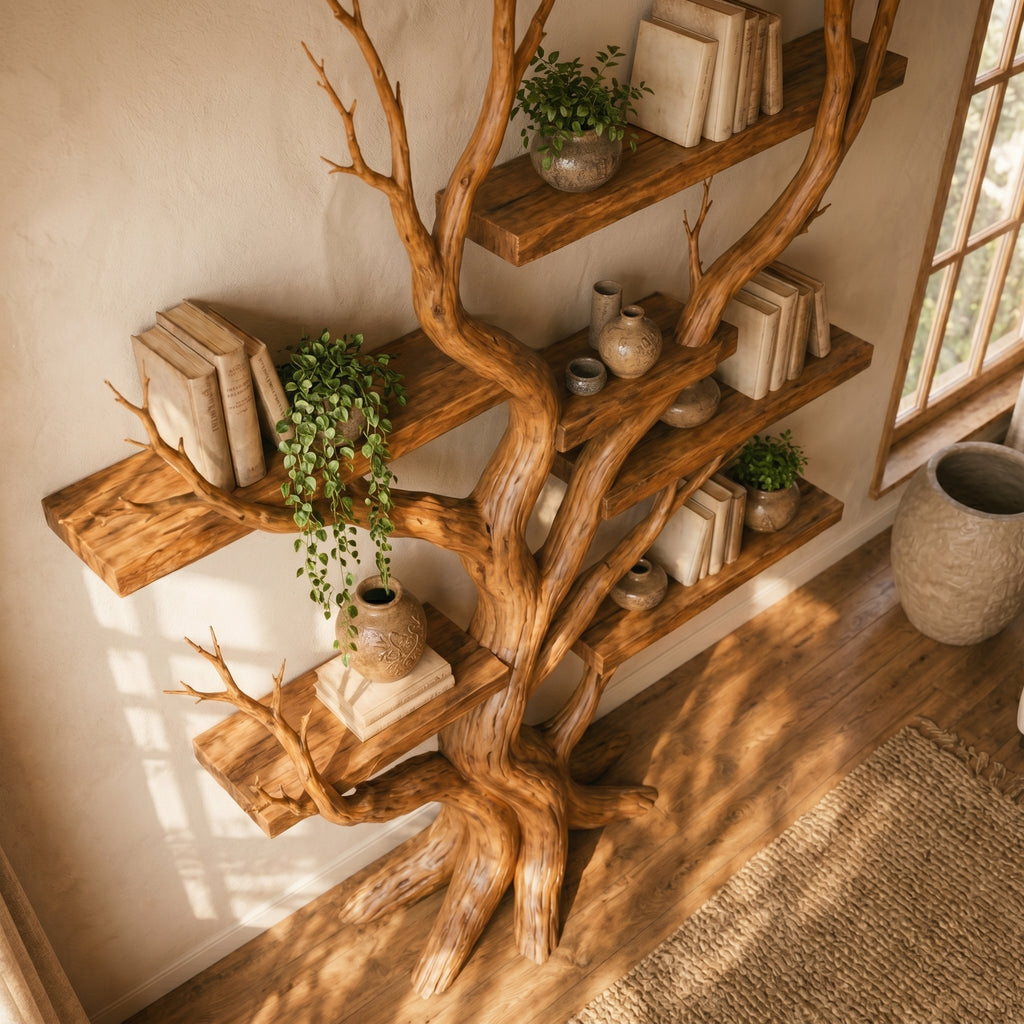 Wall Mounted Wooden Tree Bookcase with Floating Shelves CTITB25006