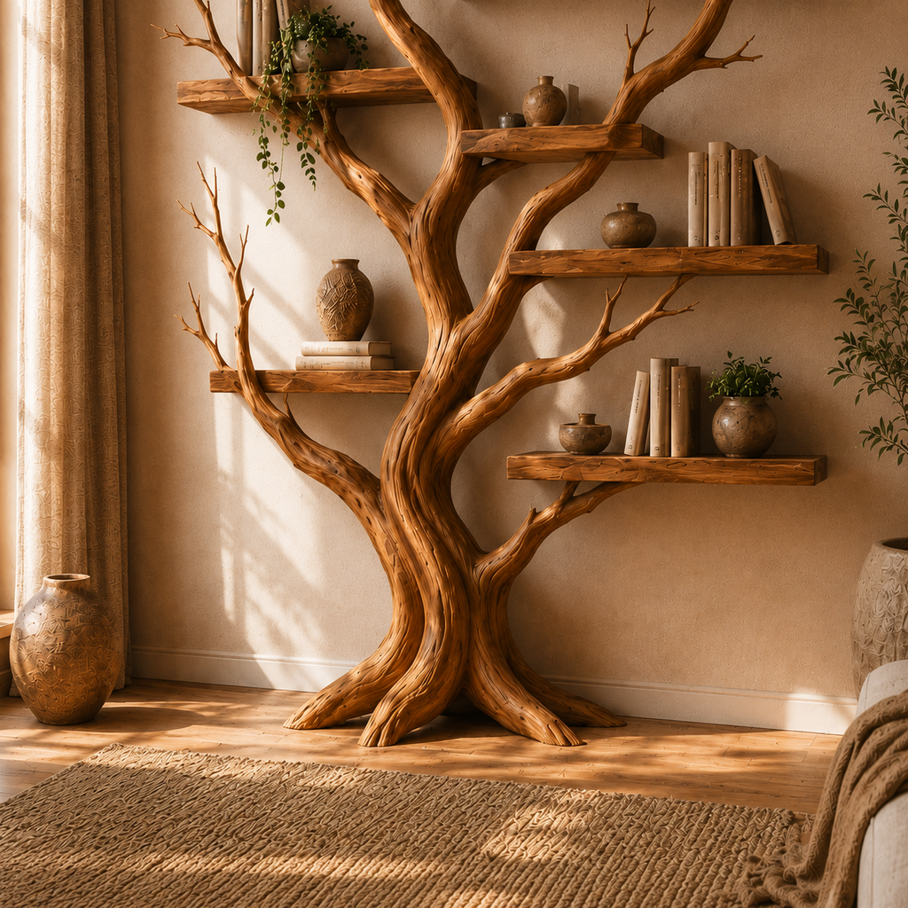 Wall Mounted Wooden Tree Bookcase with Floating Shelves CTITB25006