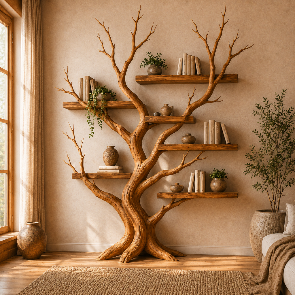 Wall Mounted Wooden Tree Bookcase with Floating Shelves CTITB25006